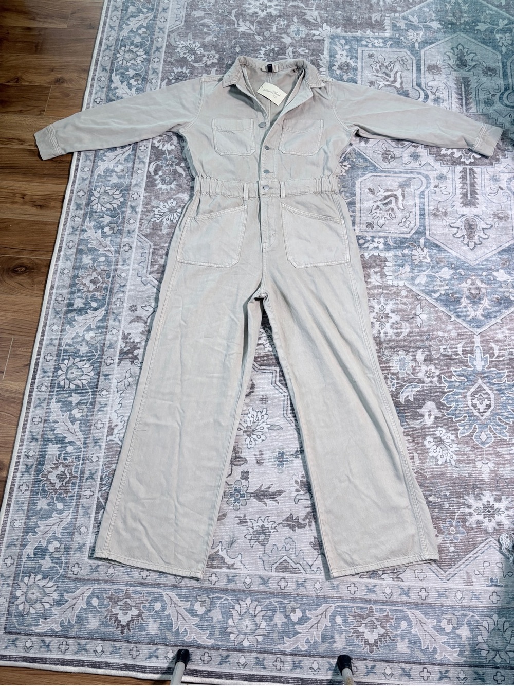 NWT Universal Thread Mushroom Gray Denim Utility Jumpsuit Size 12 Reg - Picture 13 of 14